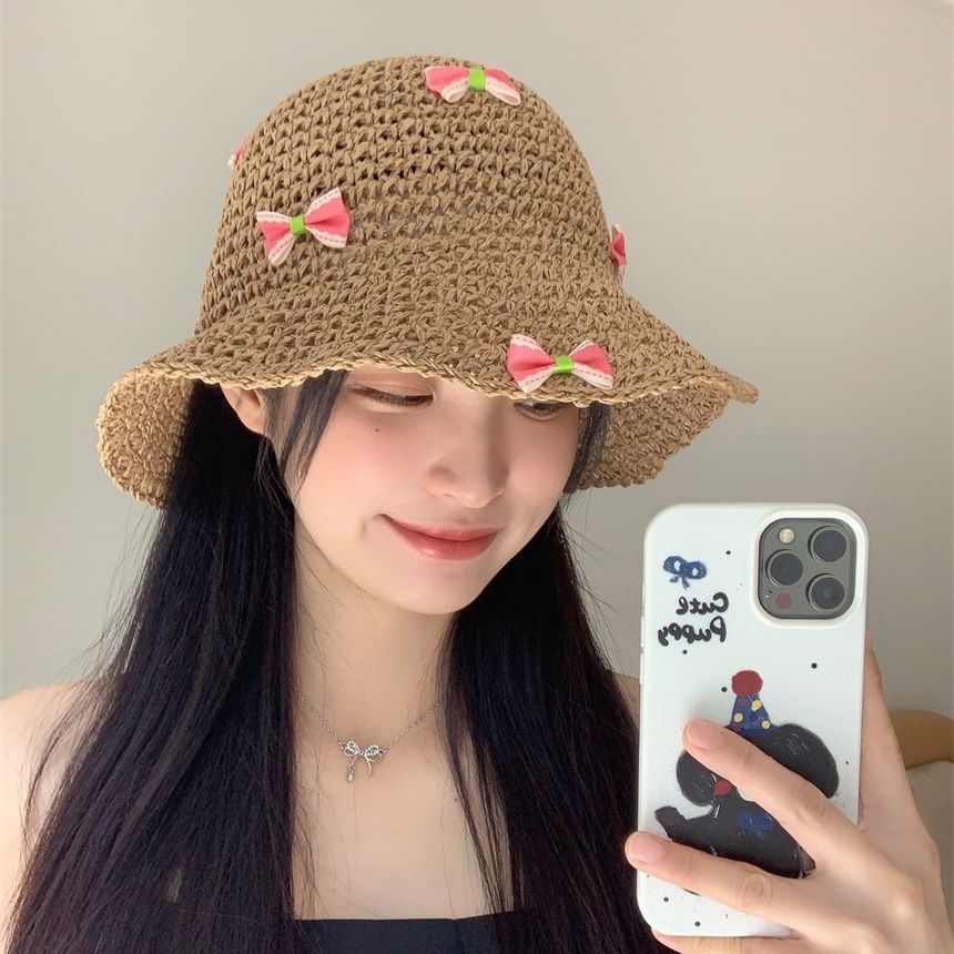 Bow Straw Bucket Hat SpreePicky