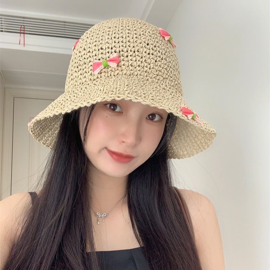 Bow Straw Bucket Hat SpreePicky