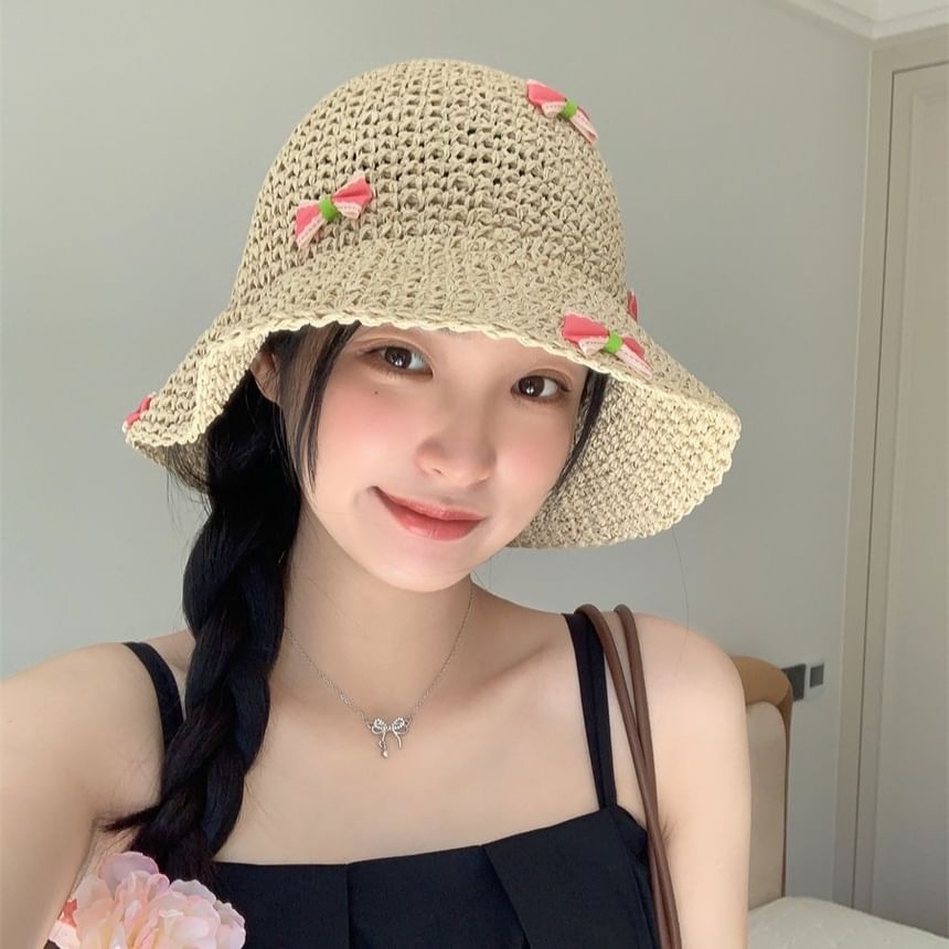 Bow Straw Bucket Hat SpreePicky