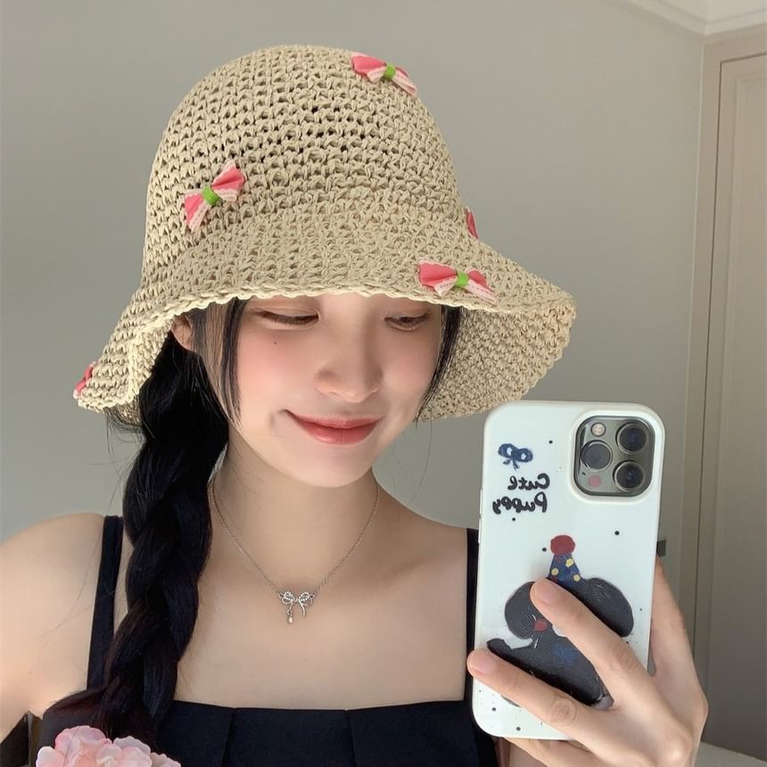 Bow Straw Bucket Hat SpreePicky