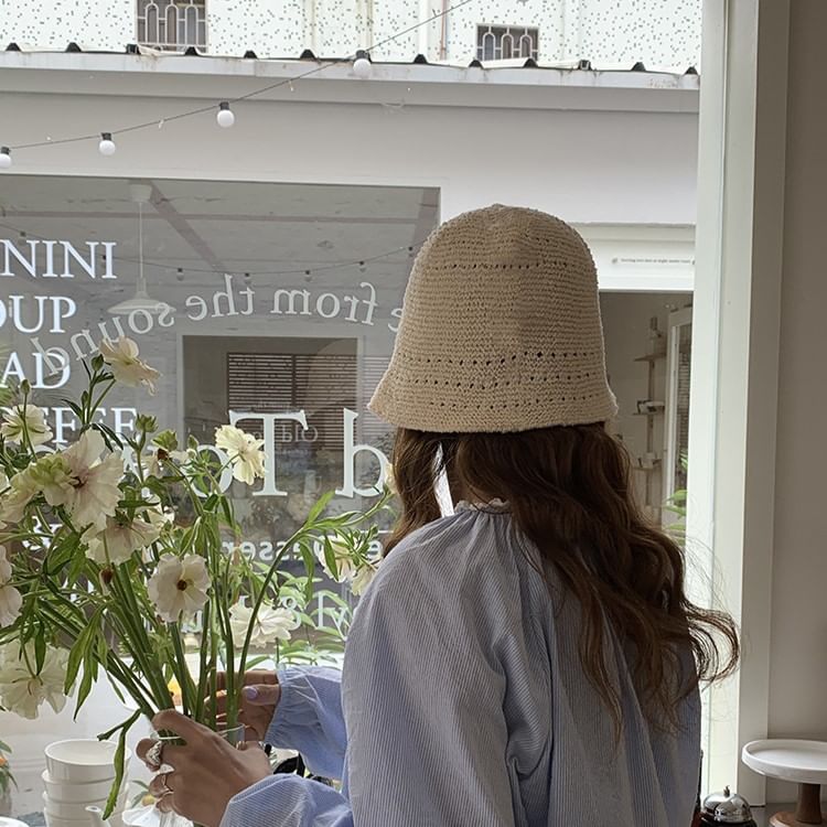 Eyelet Straw Bucket Hat SpreePicky