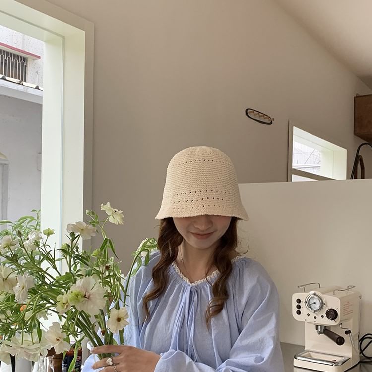 Eyelet Straw Bucket Hat SpreePicky