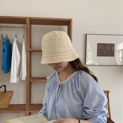 Eyelet Straw Bucket Hat SpreePicky