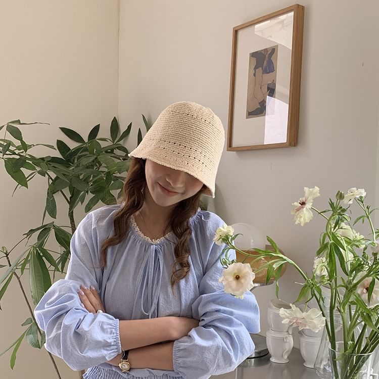 Eyelet Straw Bucket Hat SpreePicky