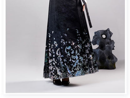 High Waist Butterfly Print Maxi Ma Mian Skirt SpreePicky