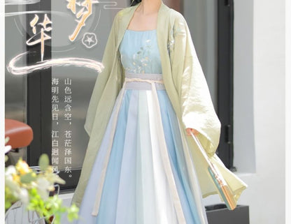 Flower Embroidered Hanfu Robe / Camisole Top / High Waist Gradient Maxi Skirt / Set SpreePicky