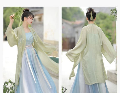 Flower Embroidered Hanfu Robe / Camisole Top / High Waist Gradient Maxi Skirt / Set SpreePicky