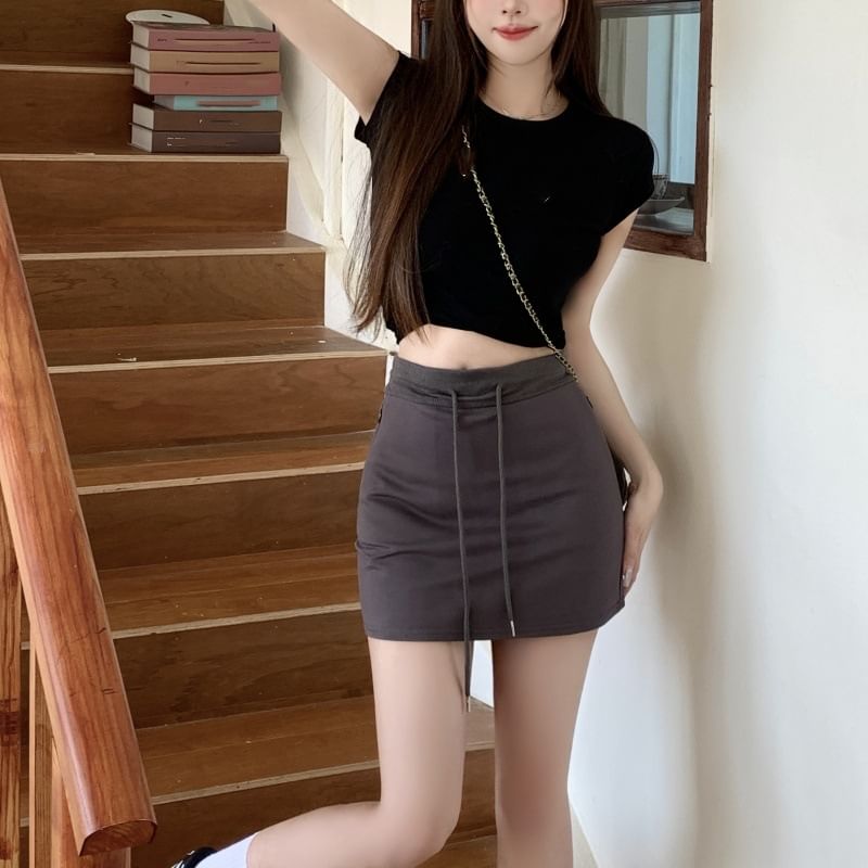 Drawstring Waist Mini Pencil Skirt SpreePicky