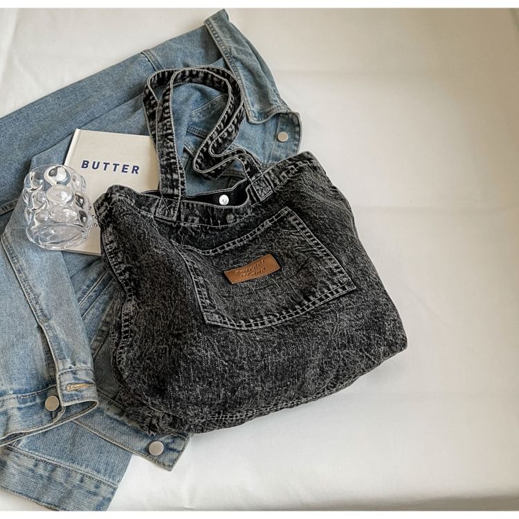 Applique Denim Tote Bag mySite