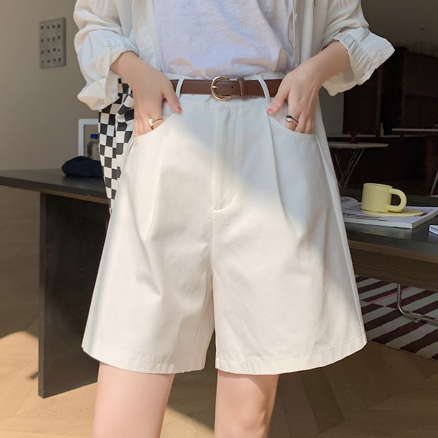 High Waist Plain Wide Leg Shorts SpreePicky