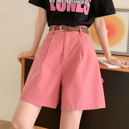 High Waist Plain Wide Leg Shorts SpreePicky