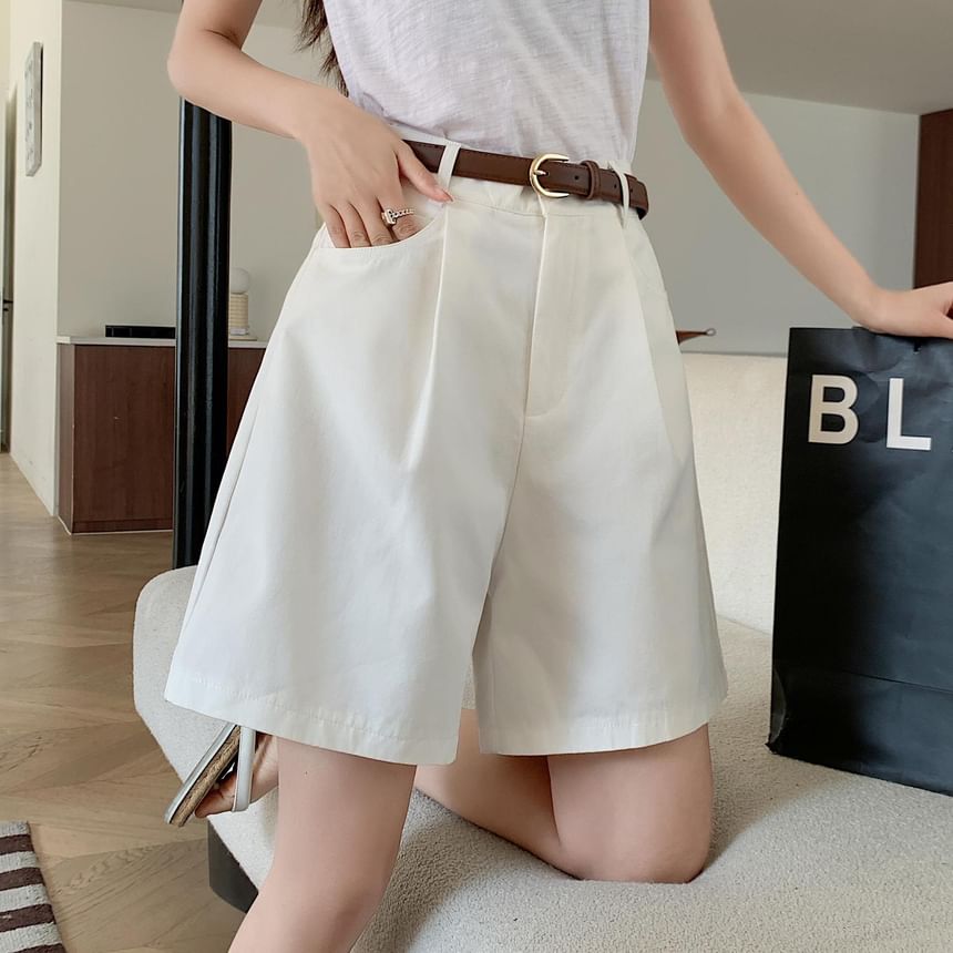 High Waist Plain Wide Leg Shorts SpreePicky