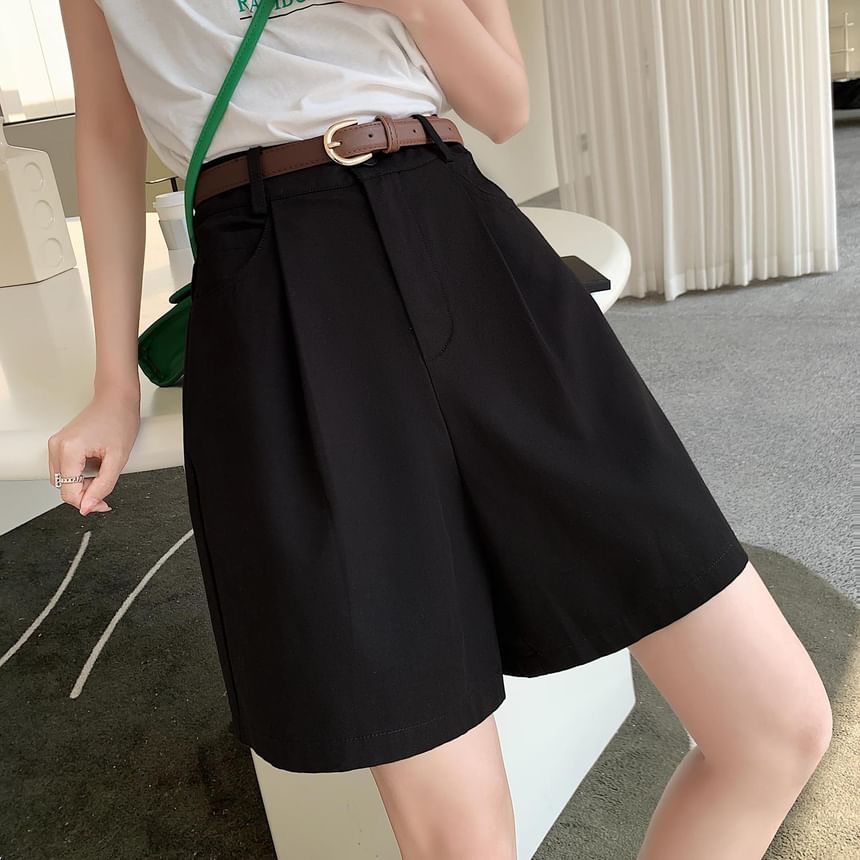 High Waist Plain Wide Leg Shorts SpreePicky