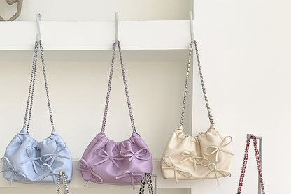 Chain Strap Bow Faux Leather Shoulder Bag SpreePicky