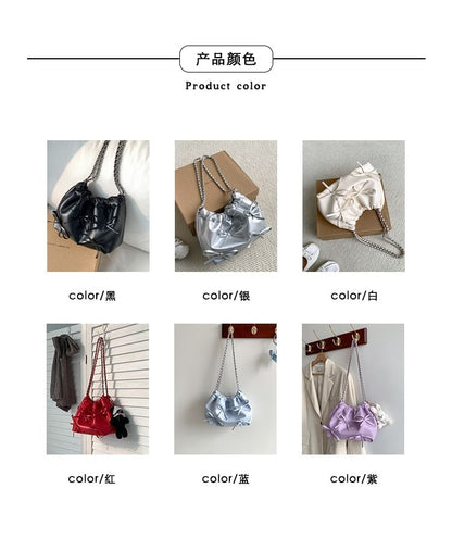 Chain Strap Bow Faux Leather Shoulder Bag SpreePicky