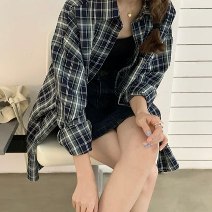 Long-Sleeve Plaid Shirt / Drawstring Waist Baggy Pants SpreePicky