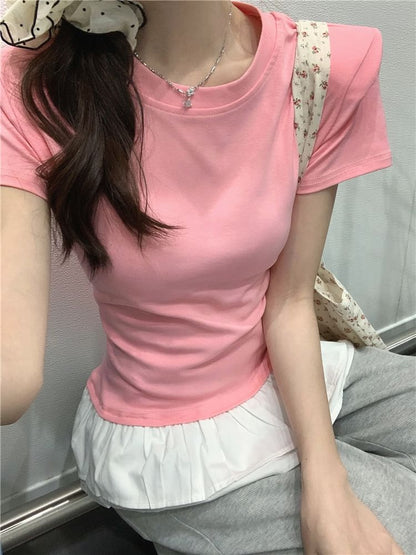 Short-Sleeve Crew Neck Peplum Slim Fit Tee SpreePicky