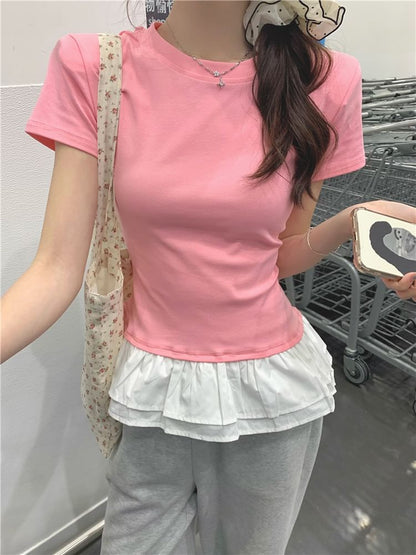 Short-Sleeve Crew Neck Peplum Slim Fit Tee SpreePicky