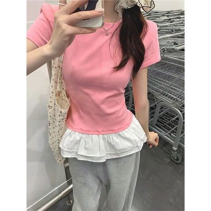 Short-Sleeve Crew Neck Peplum Slim Fit Tee SpreePicky