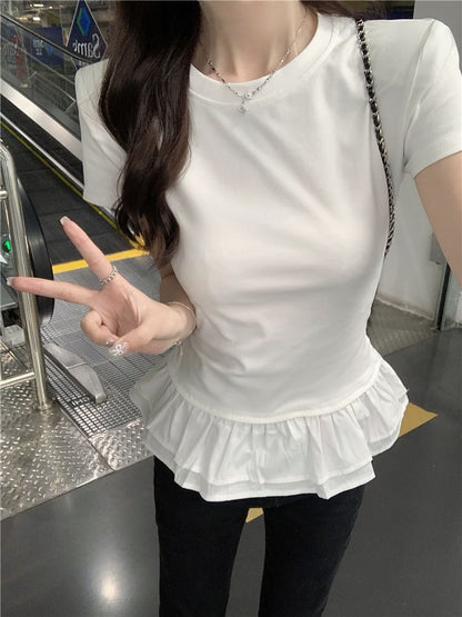 Short-Sleeve Crew Neck Peplum Slim Fit Tee SpreePicky