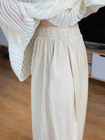 Elastic Waist Plain Wide Leg Pants SpreePicky