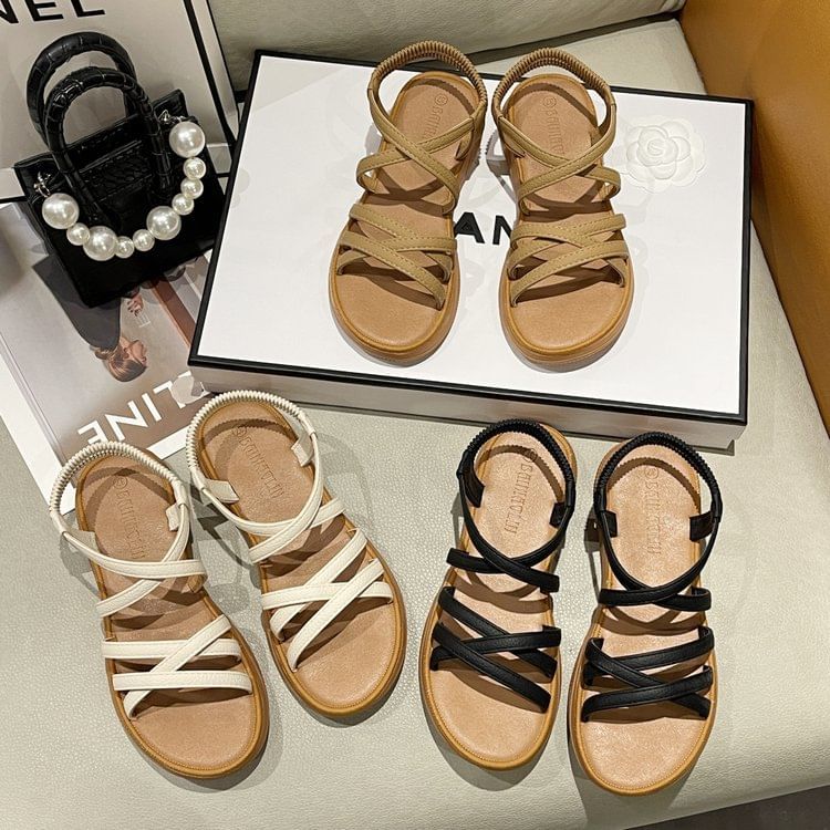 Platform Cross Strap Faux Leather Slingback Sandals SpreePicky