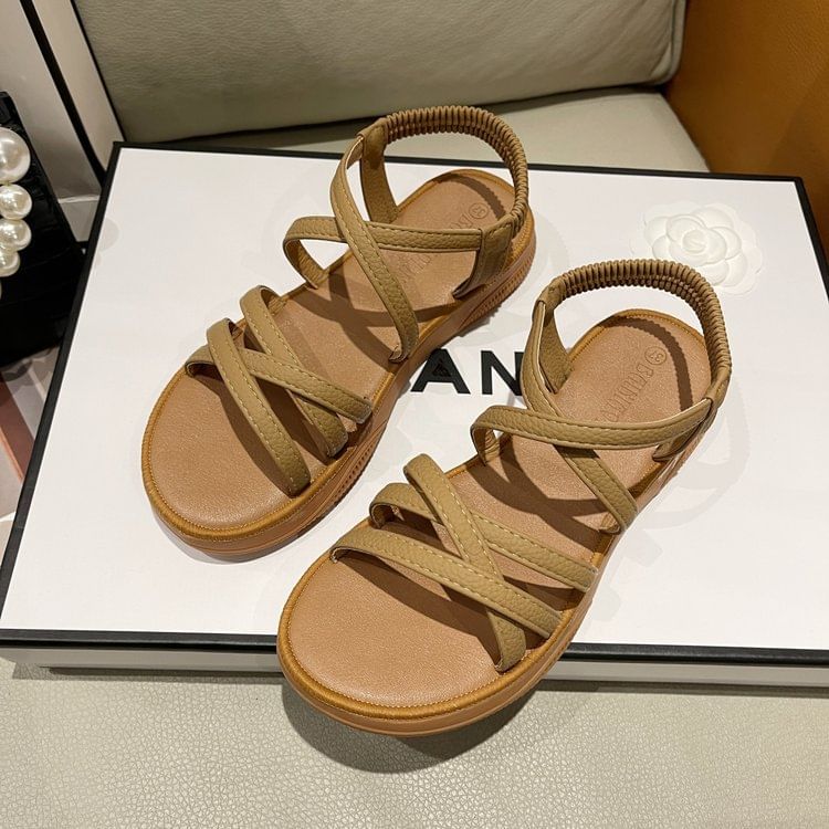 Platform Cross Strap Faux Leather Slingback Sandals SpreePicky