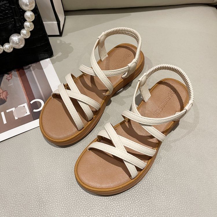 Platform Cross Strap Faux Leather Slingback Sandals SpreePicky