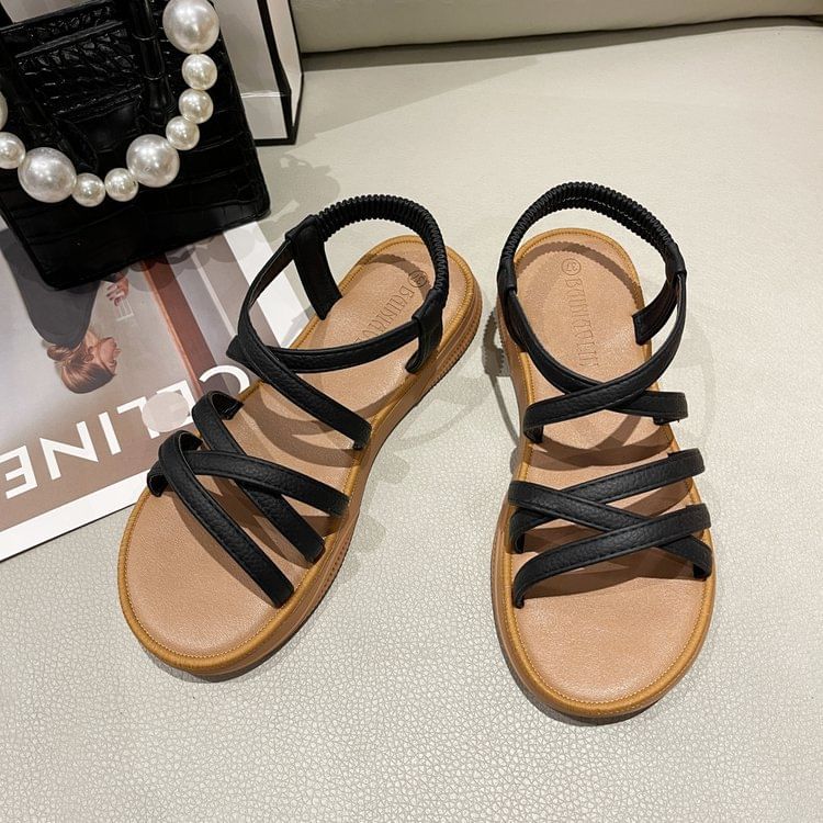 Platform Cross Strap Faux Leather Slingback Sandals SpreePicky