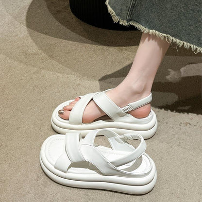 Platform Plain Faux Leather Slingback Sandals SpreePicky