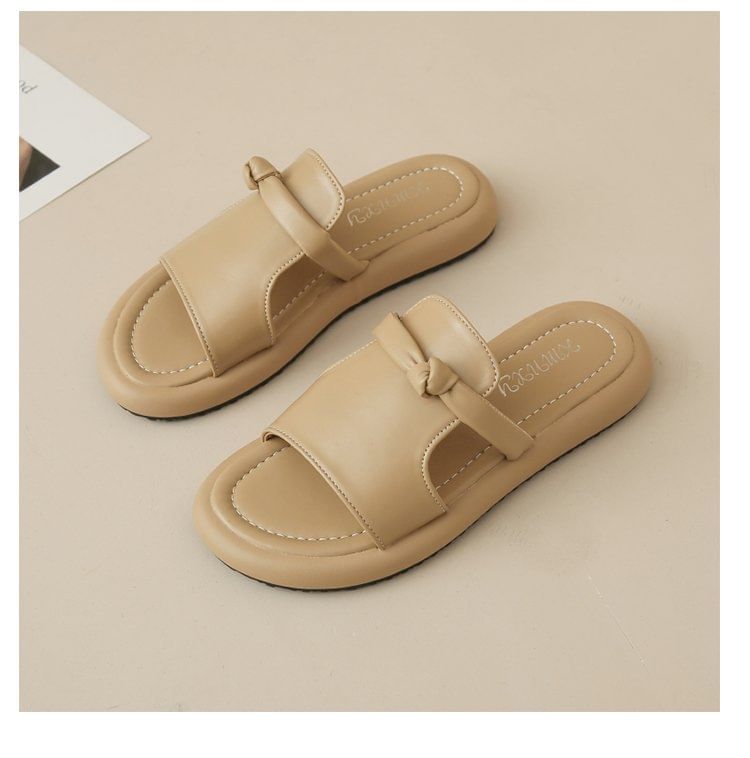 Platform Plain Knot Faux Leather Slide Sandals SpreePicky