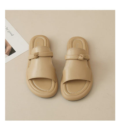 Platform Plain Knot Faux Leather Slide Sandals SpreePicky