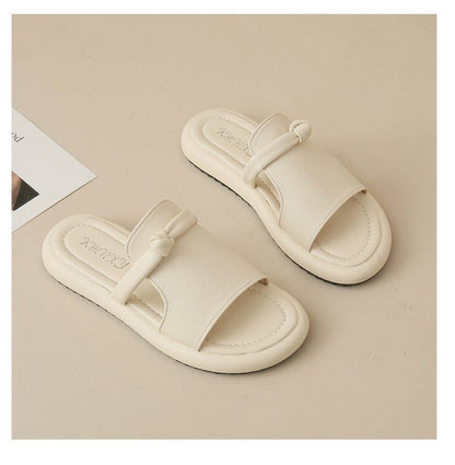 Platform Plain Knot Faux Leather Slide Sandals SpreePicky