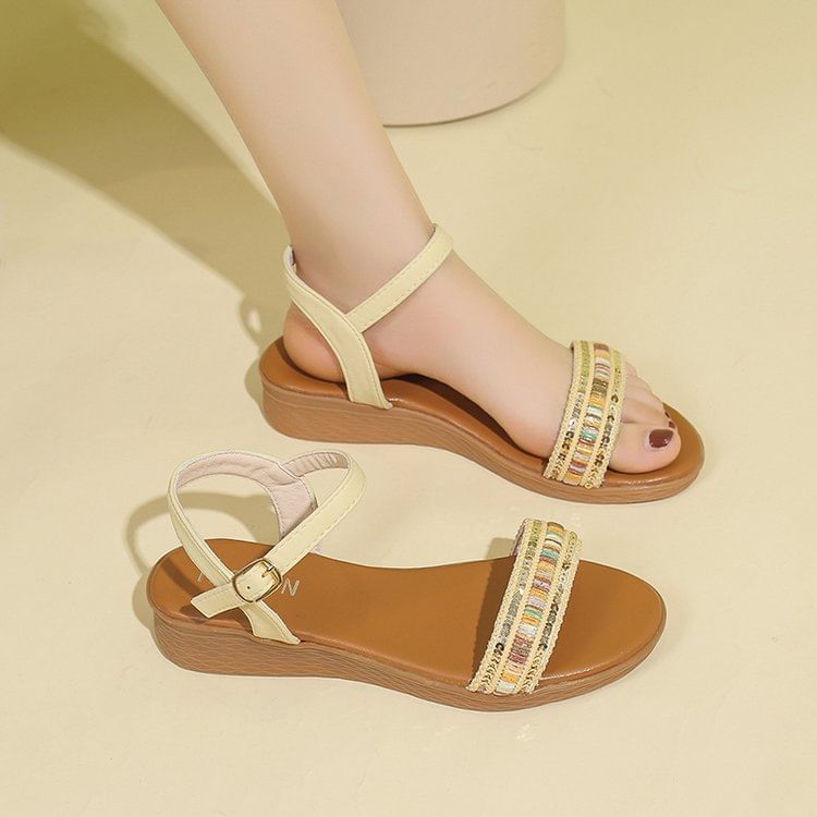 Platform Ankle Strap Sequin Sandals SpreePicky