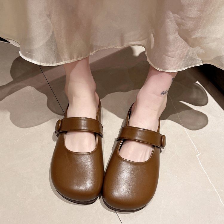 Plain Faux Leather Mary Jane Mules SpreePicky