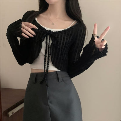 Boatneck Open Front Crop Cardigan SpreePicky