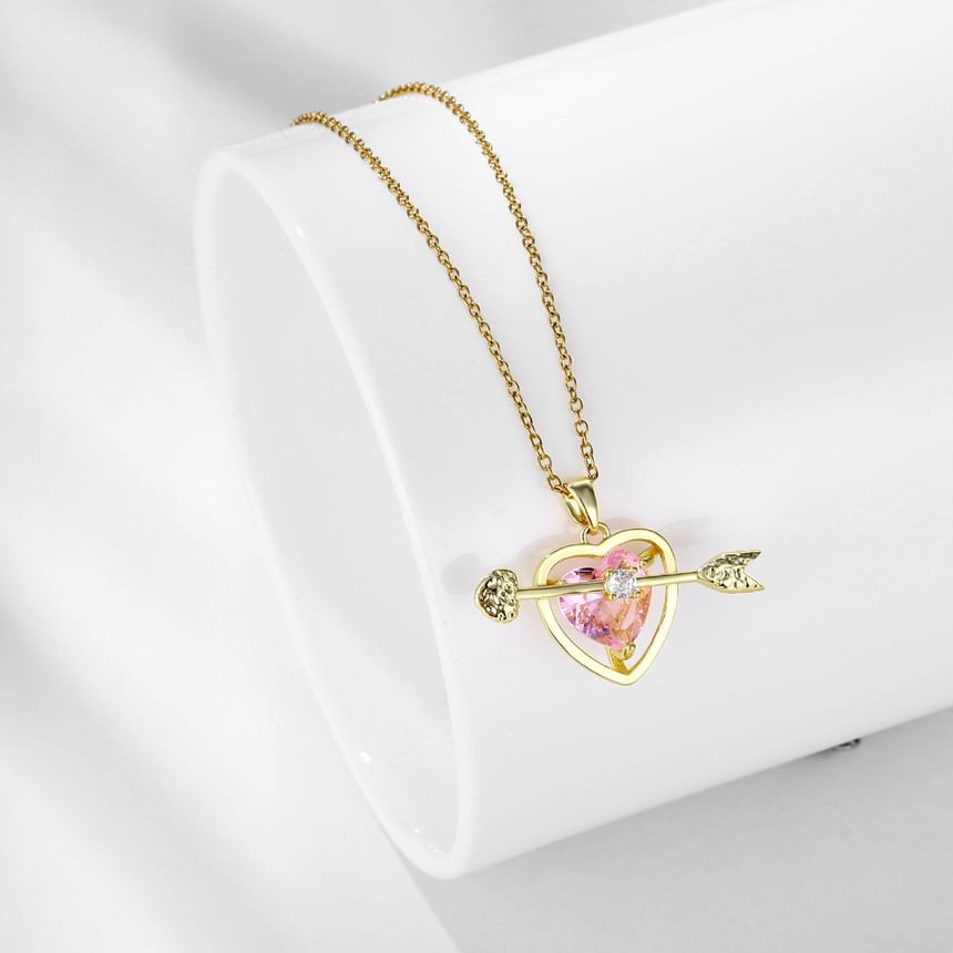 Arrow Heart Rhinestone Pendant Alloy Necklace mySite