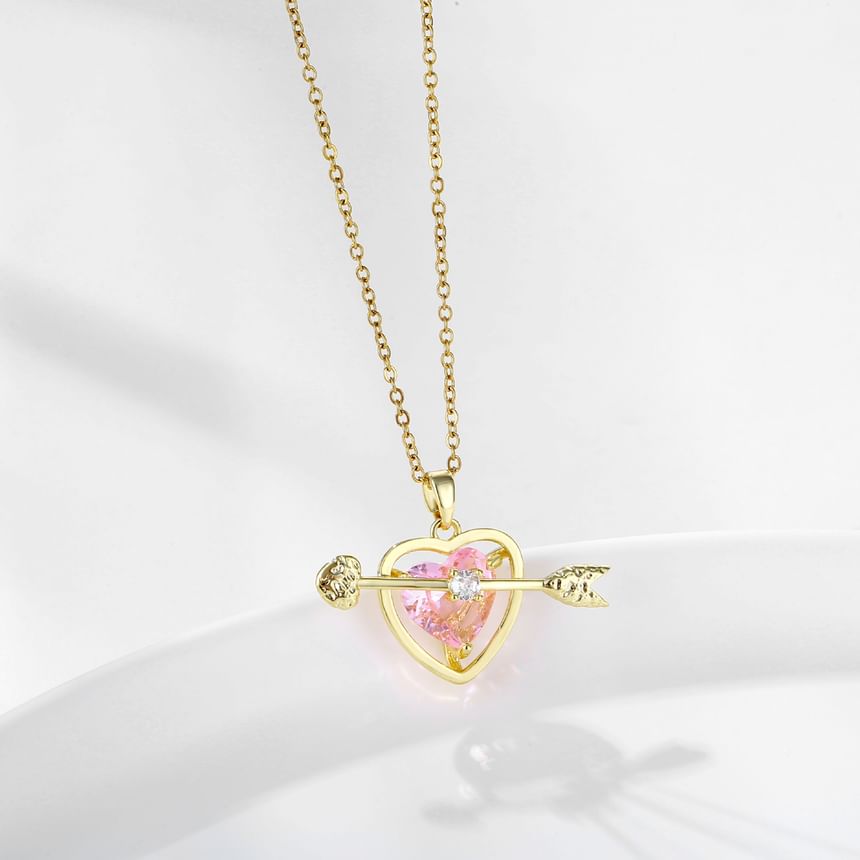 Arrow Heart Rhinestone Pendant Alloy Necklace mySite