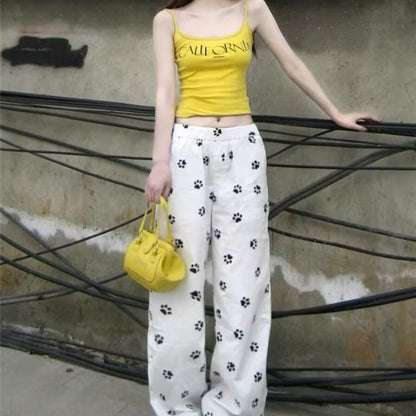 Low Waist Paw Print Wide Leg Pants SpreePicky