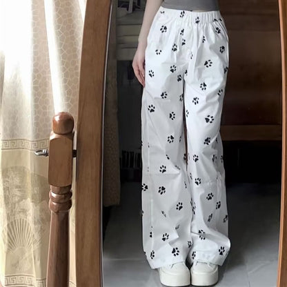 Mid Rise Paw Print Wide Leg Pants SpreePicky