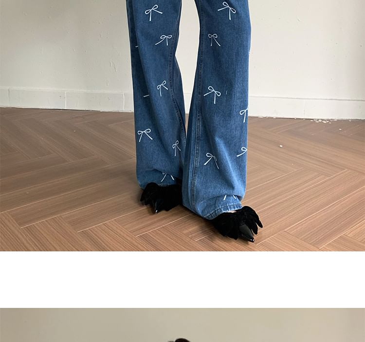 Low Waist Bow Print Wide Leg Jeans SpreePicky