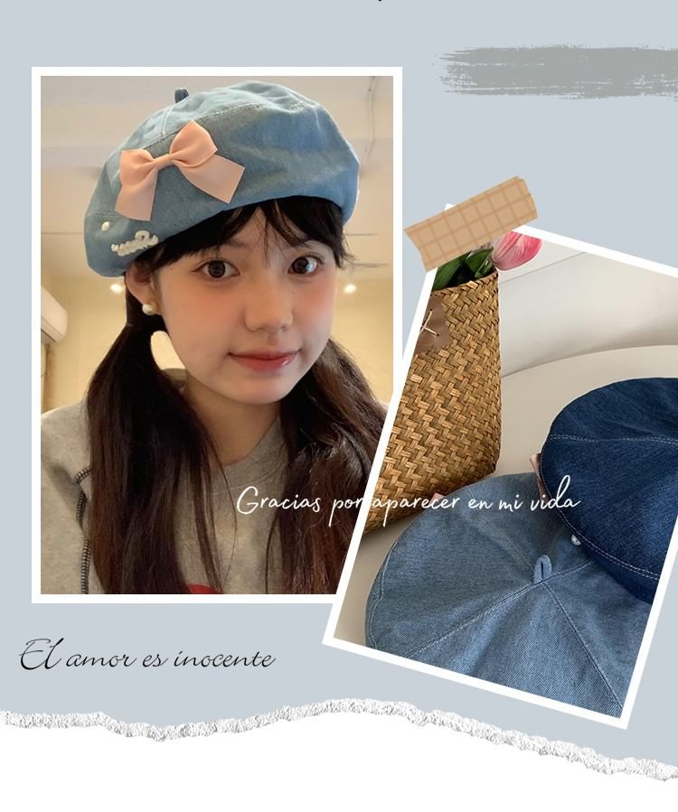 Ribbon Denim Beret Hat SpreePicky