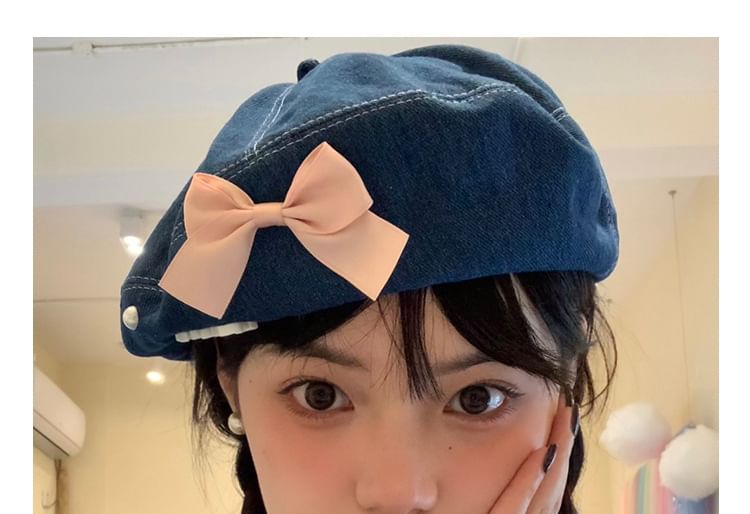 Ribbon Denim Beret Hat SpreePicky