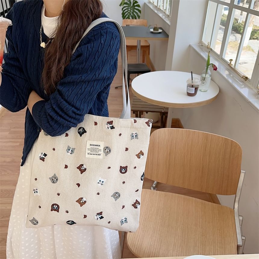 Cat Embroidery Tote Bag SpreePicky