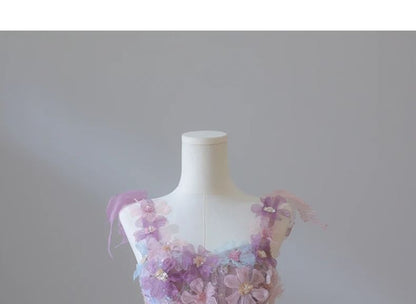 Tie-Shoulder Floral Applique A-Line Evening Gown Egirldoll