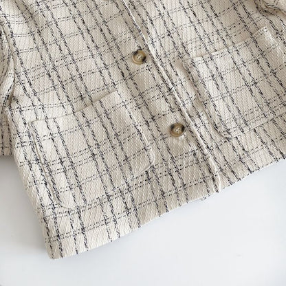 Short-Sleeve Plaid Pocket Detail Blouse mySite