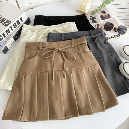 High Rise Plain Pleated Mini A-Line Skirt mySite