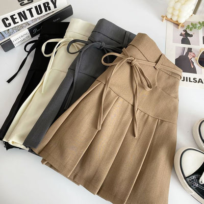 High Rise Plain Pleated Mini A-Line Skirt mySite