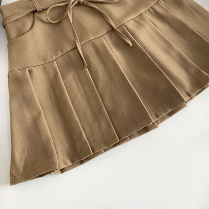 High Rise Plain Pleated Mini A-Line Skirt mySite