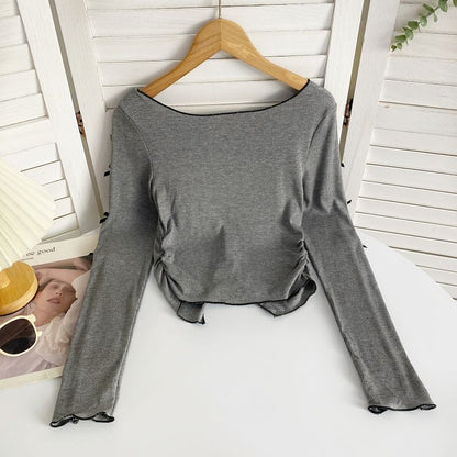 Long-Sleeve Plain Asymmetrical Bow Tee mySite